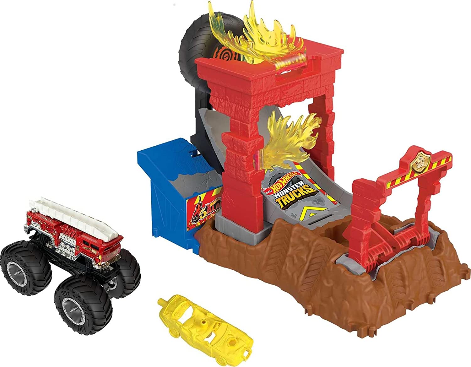 Hot Wheels Monster Trucks Arena Smashers 5 Alarm Fire Crash Challenge Playset - Great Gift for Kids