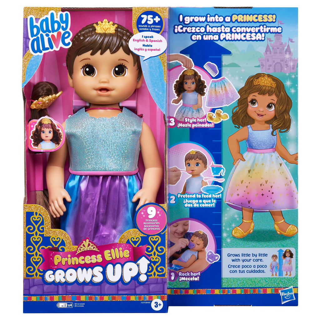 Baby Alive Princess Ellie Grows Up Doll - Brown Hair, Ideal Gift for 3+ Year Olds