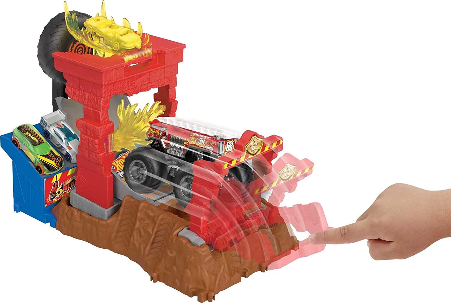 Hot Wheels Monster Trucks Arena Smashers 5 Alarm Fire Crash Challenge Playset - Great Gift for Kids