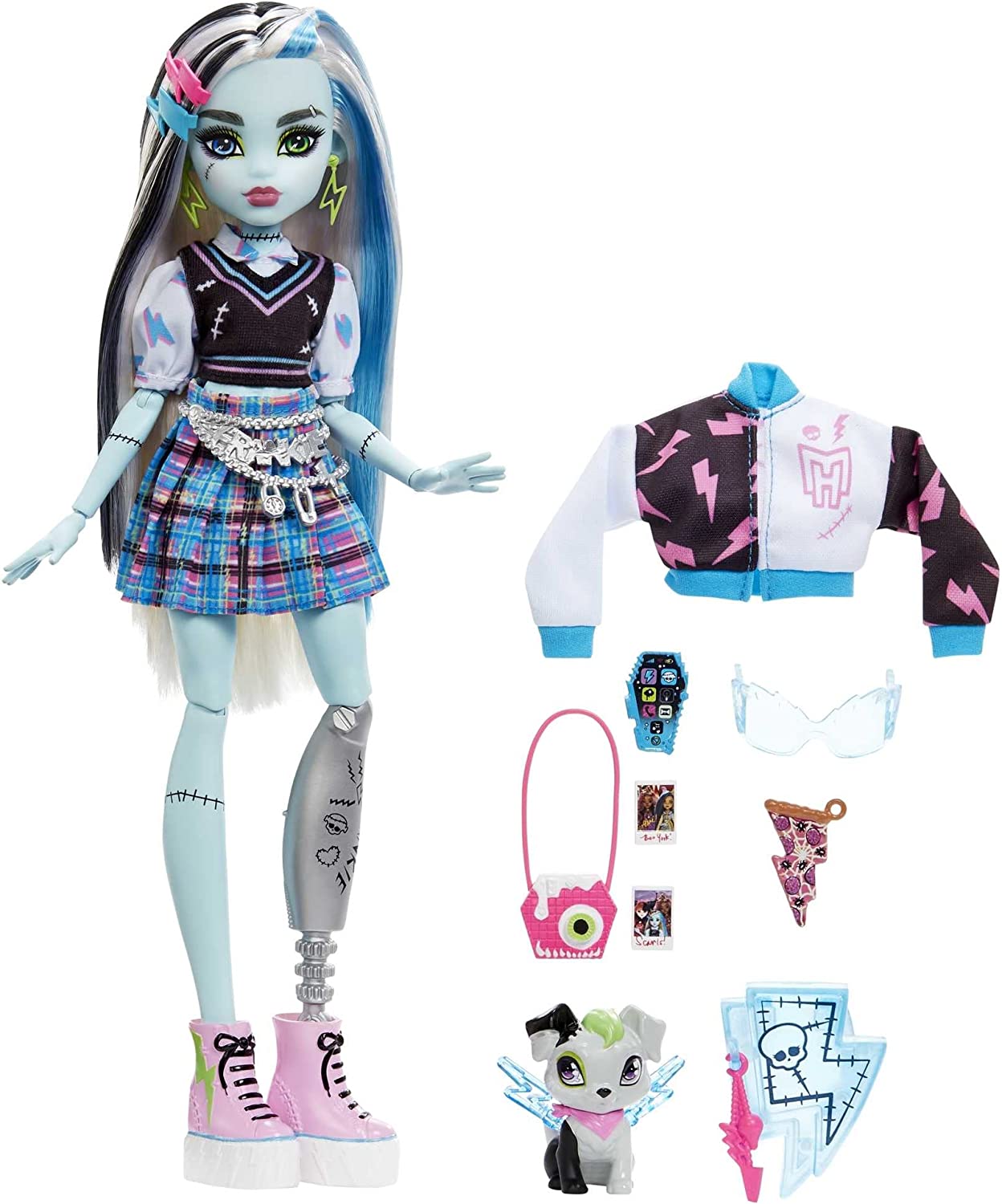 Monster High Frankie Stein Doll with Electrifying Fashion and Pet
