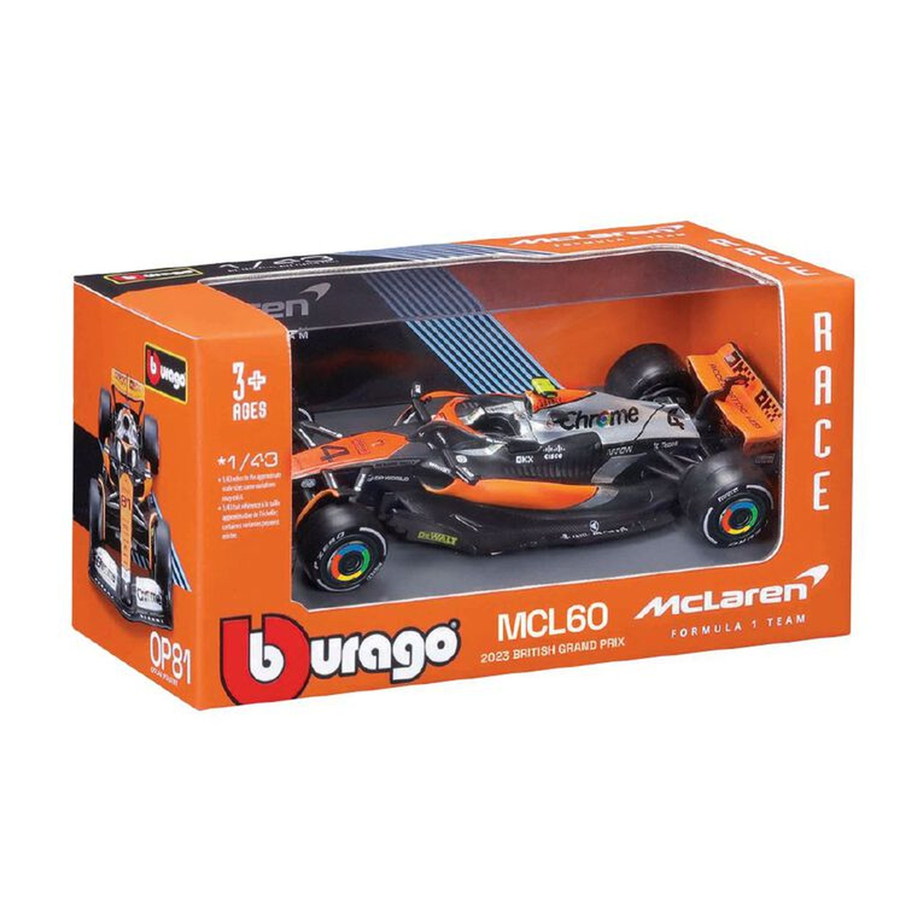 Bburago 2023 1:43 Scale McLaren F1 #4 Lando Norris Die - cast Model