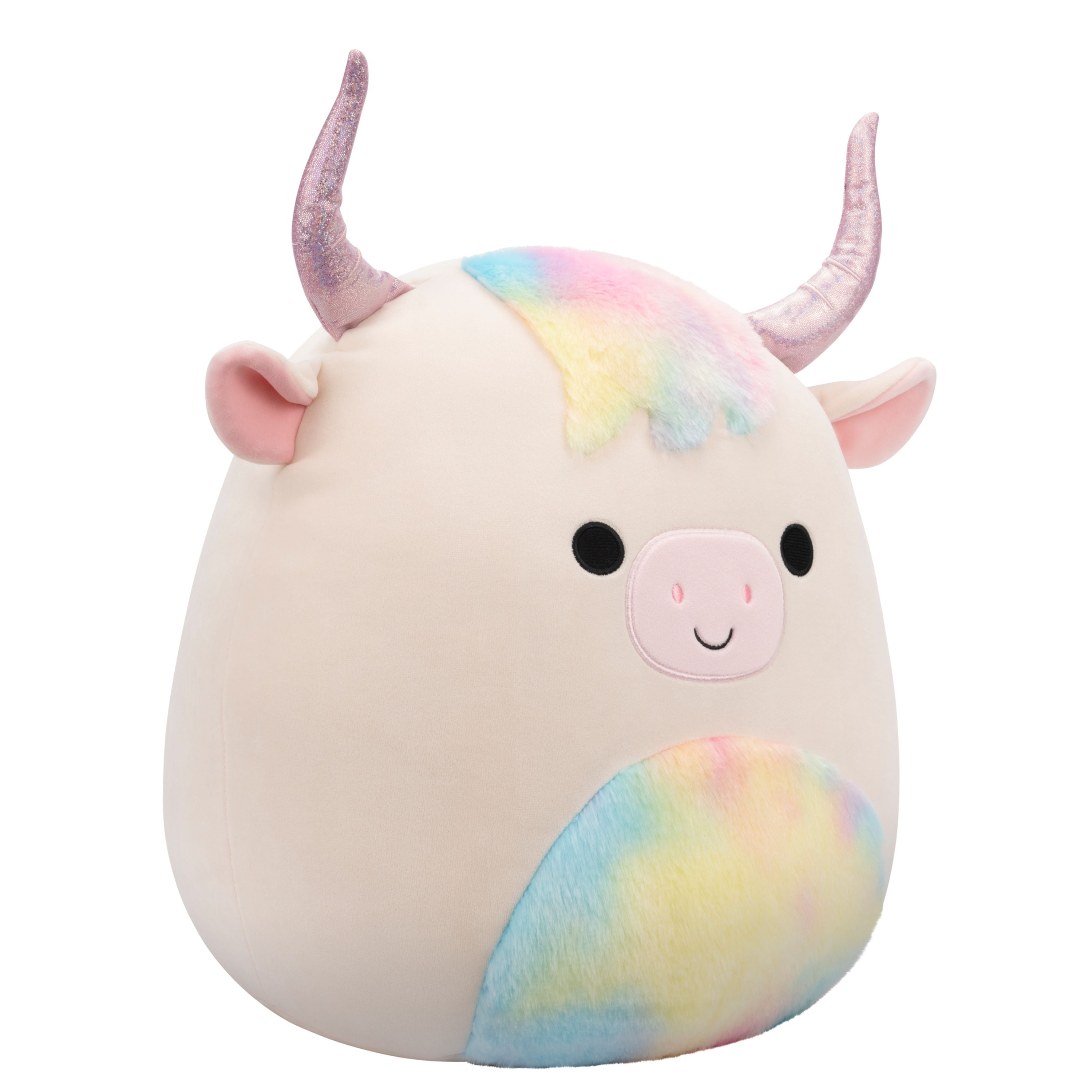 14-Inch Squishmallows Series 20 Dagnus Tan Highland Cow with Tie-Dye Rainbow Belly