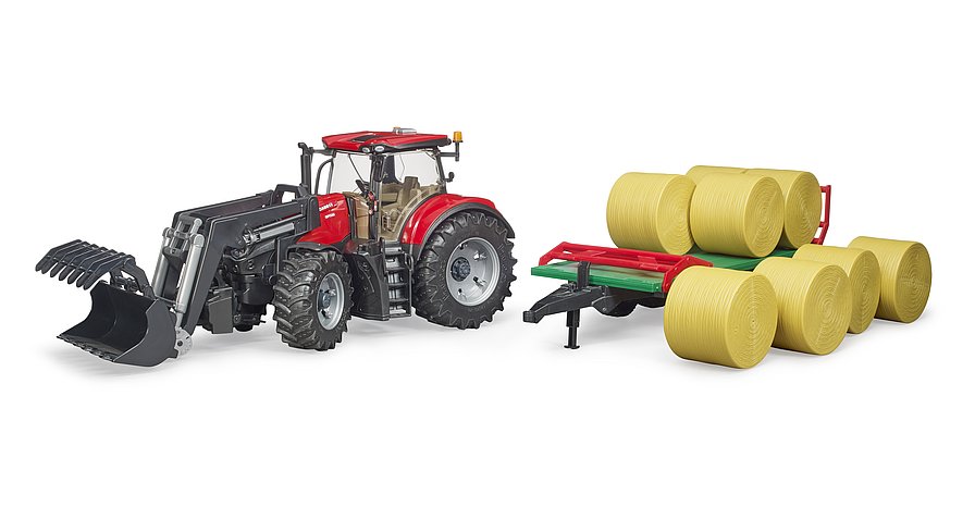 Hot! Bruder Case Tractor with Front Loader & Bale Trailer Set
