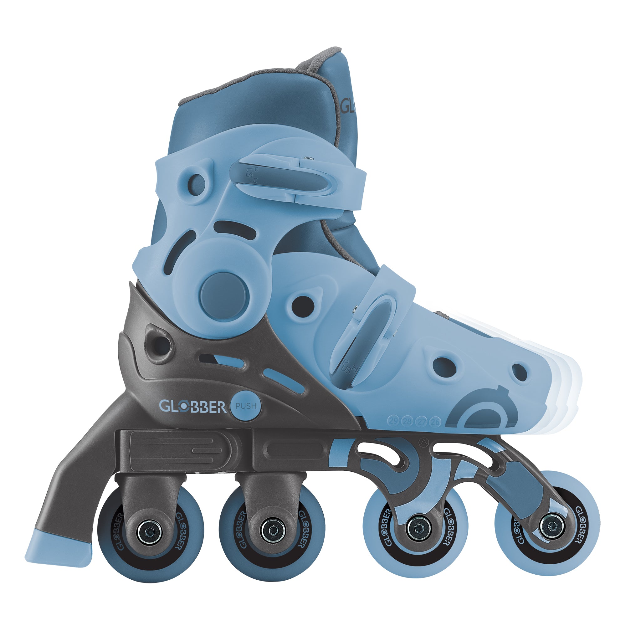 Globber 2-in-1 Adjustable Learning Inline Skates Size M/L - Ash Blue for Kids