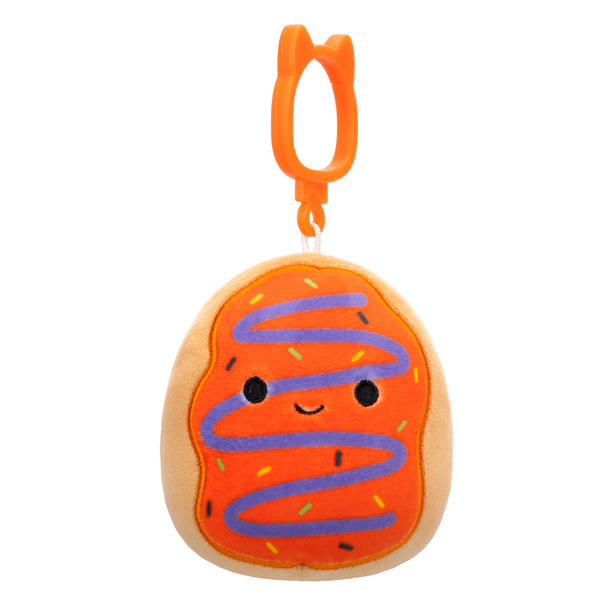 Halloween Special! 3.5 Inch Squishmallows Orange Frosted Donut Plush Clip - On with Purple Drizzle