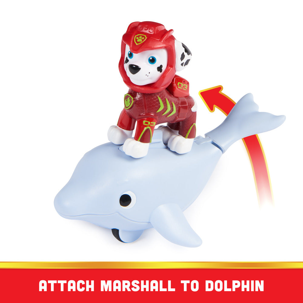 Hot Sale! PAW Patrol Aqua Pups Action Figures Set - Marshall in Wetsuit and His Dolphin Friend