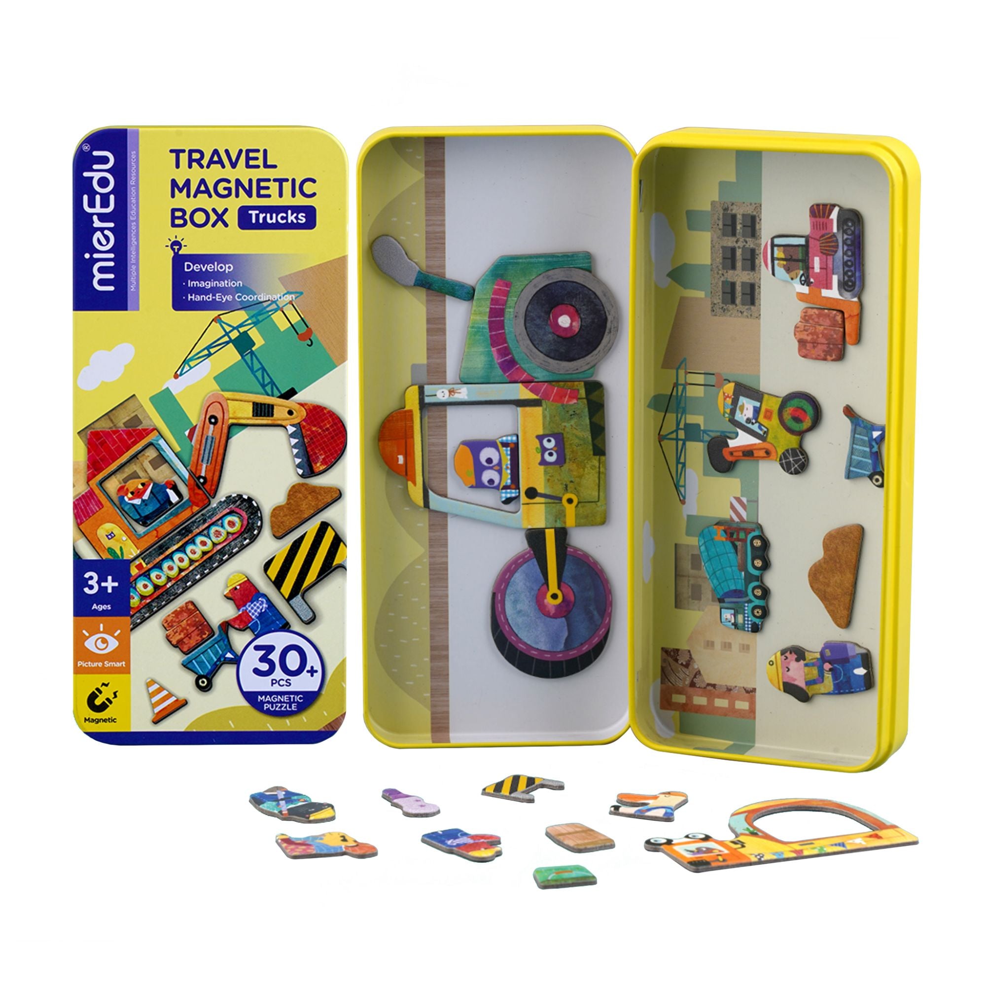 MierEdu Educational Magnetic Puzzle Box with Truck Themed Pieces
