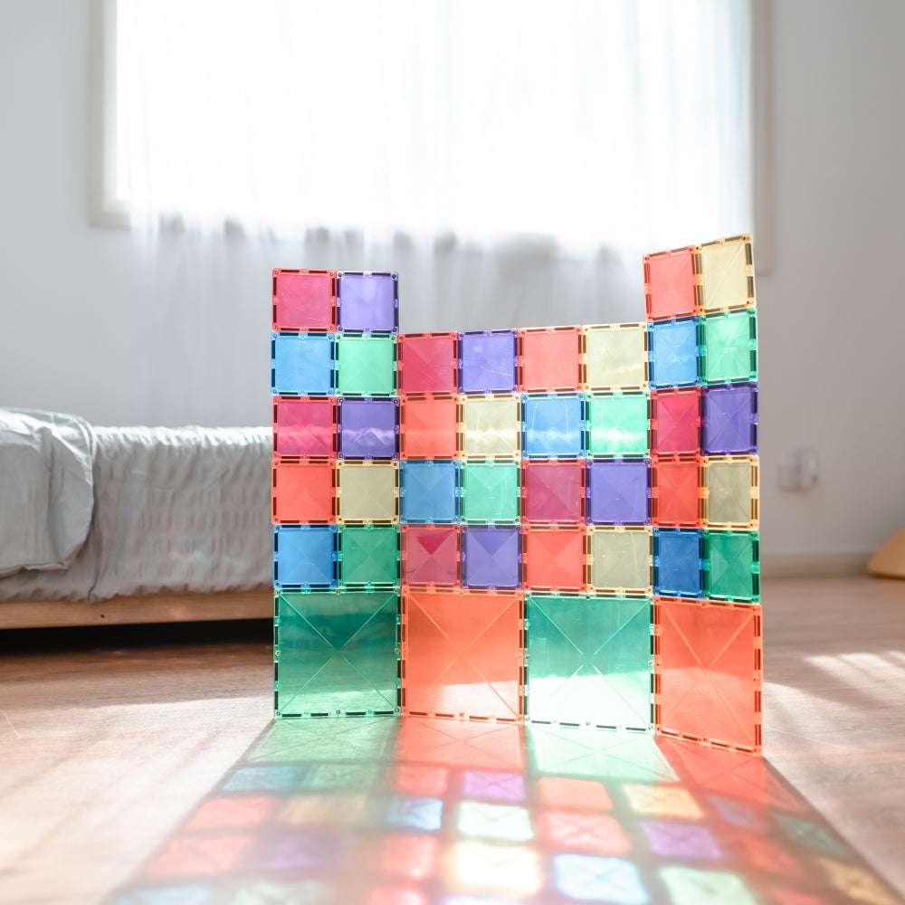 40-Piece Connetix Rainbow Square Magnetic Tiles Pack for Creative Play