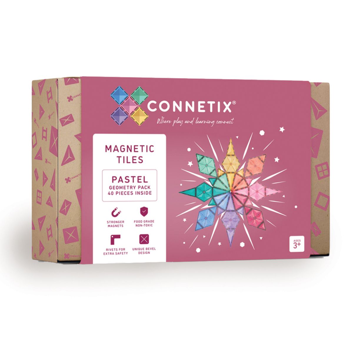 Connetix 40-Piece Pastel Geometry Magnetic Tiles Pack - Ideal for Learning & Play