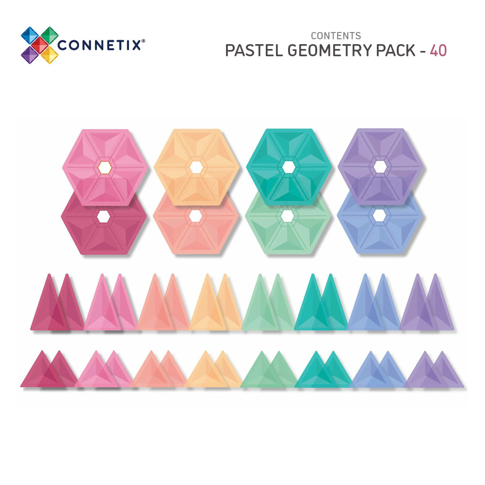 Connetix 40-Piece Pastel Geometry Magnetic Tiles Pack - Ideal for Learning & Play