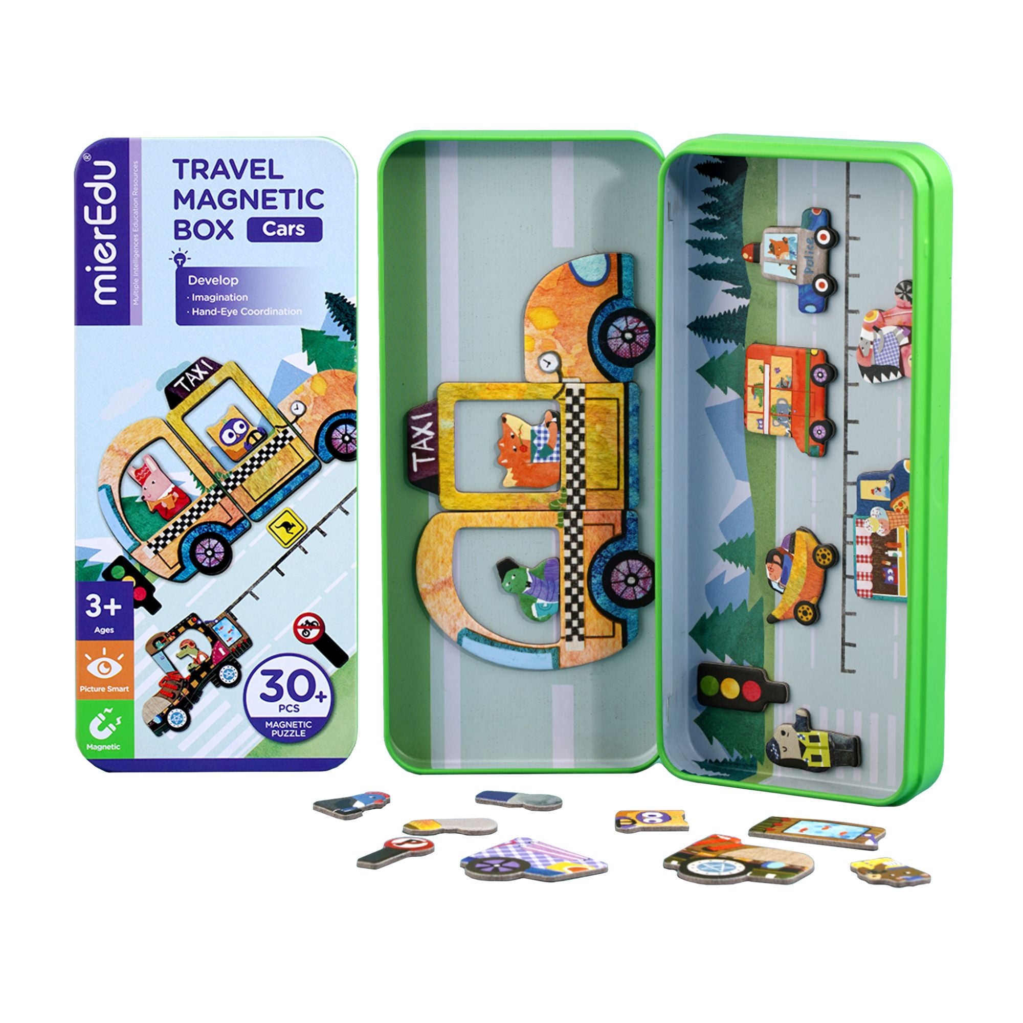 MierEdu Educational Magnetic Puzzle Box with Car Themed Pieces