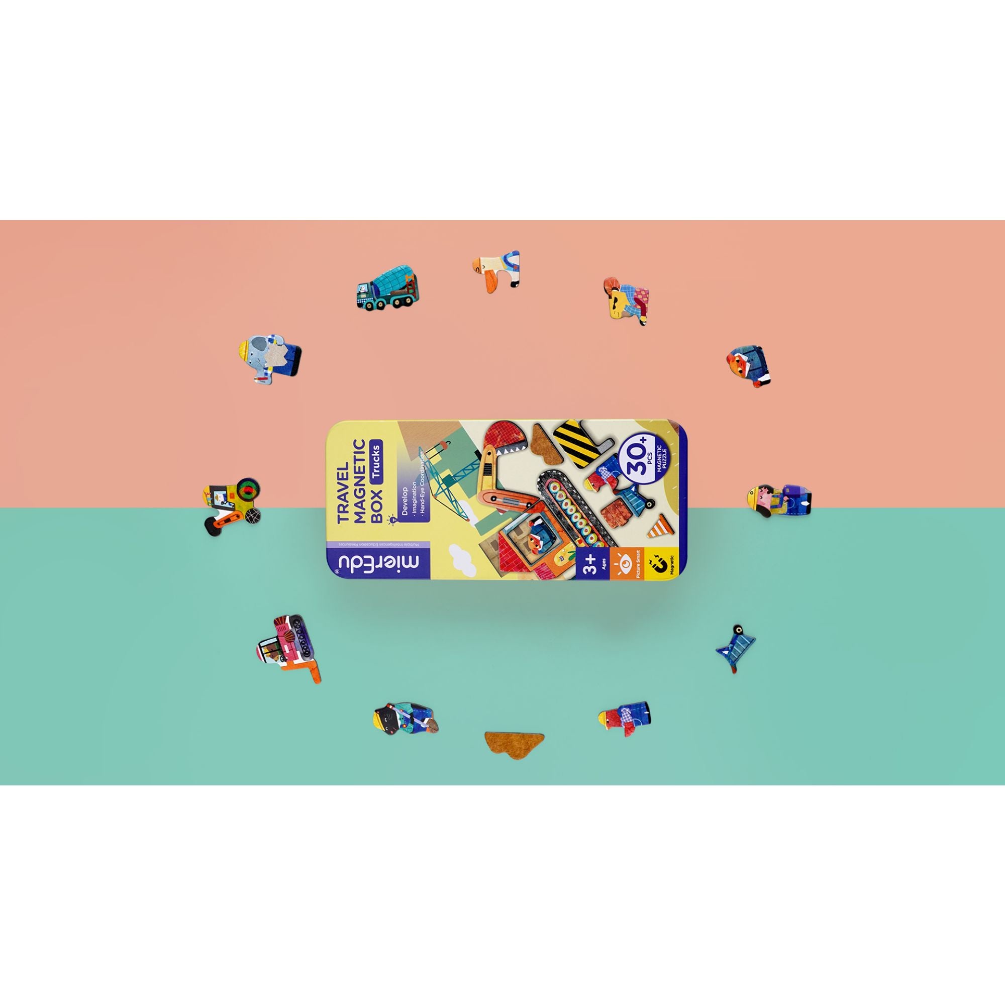 MierEdu Educational Magnetic Puzzle Box with Truck Themed Pieces