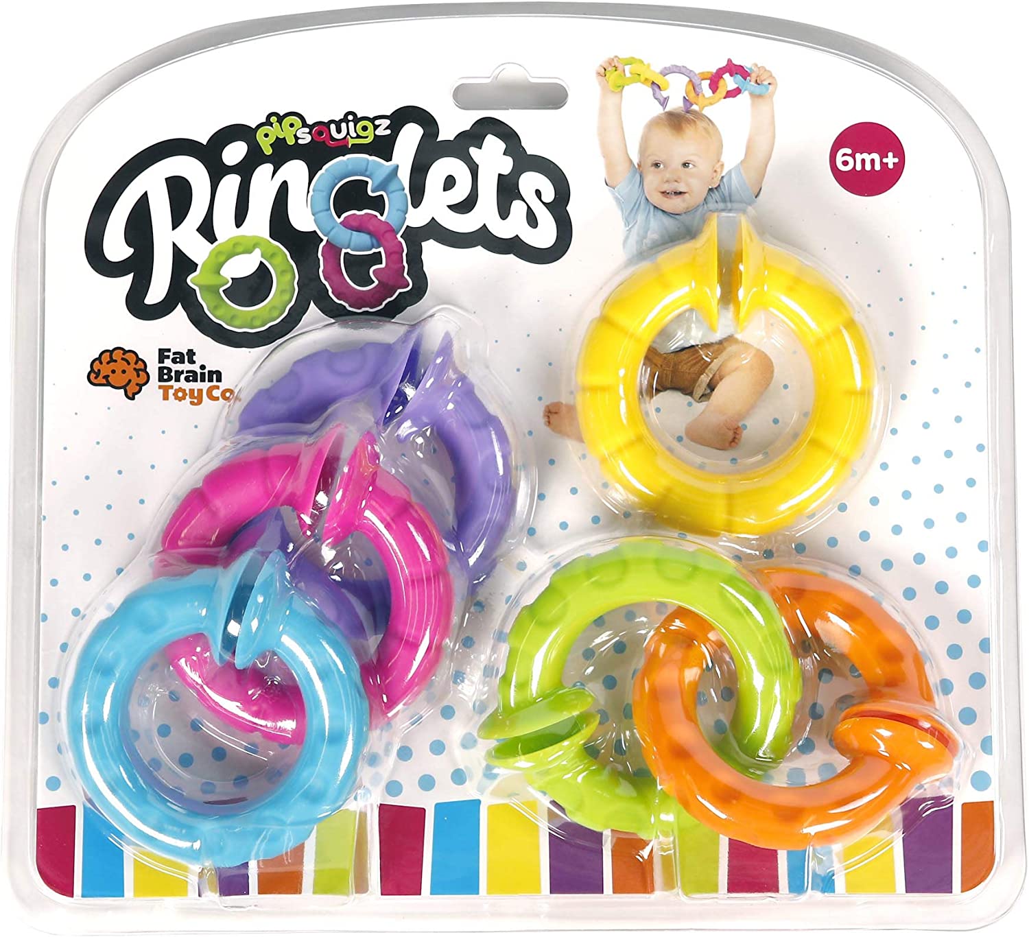 Amazing Fat Brain Toys Pipsquigz Ringlets - Set of 6 Colorful Silicone Rings for Sensory Fun