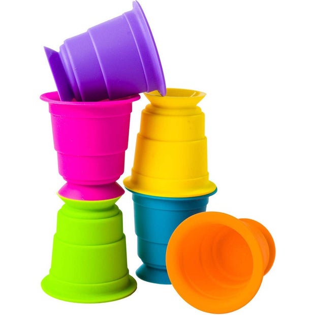 Fat Brain Toys Suction Kupz - 100% Silicone Colorful Squishy Cups for Endless Creative Play