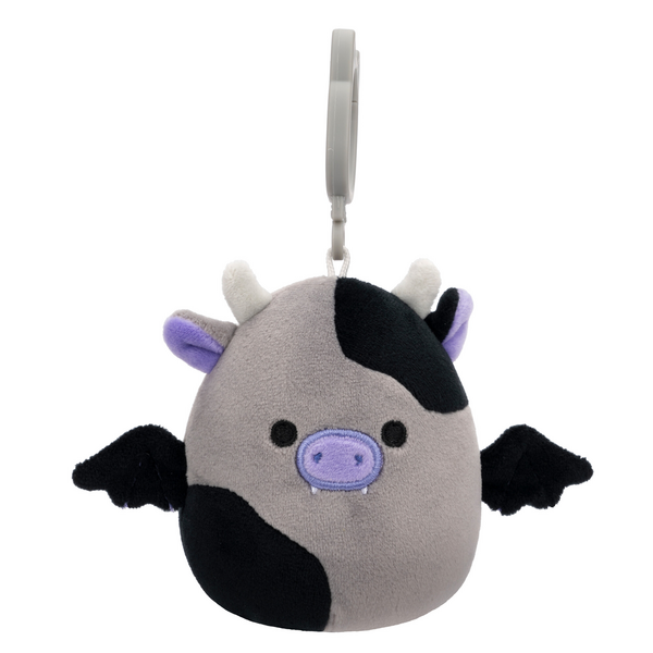 3.5-Inch Squishmallows Halloween Season Clip-On Plush: Bridgette, Grey and Black Cow Bat