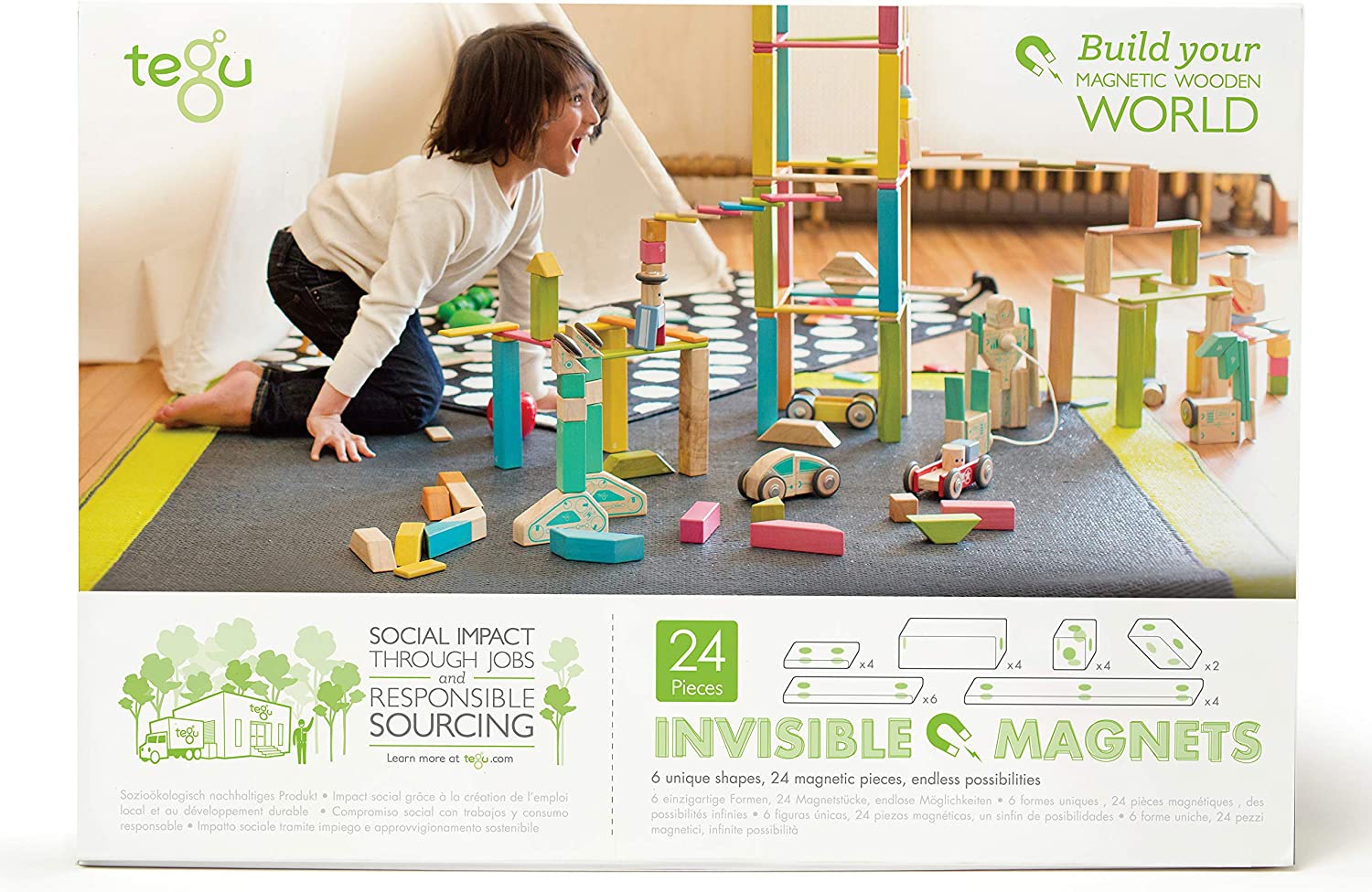 Hot Sale! 24-Piece Tegu Magnetic Wooden Building Blocks Set in Various Tints