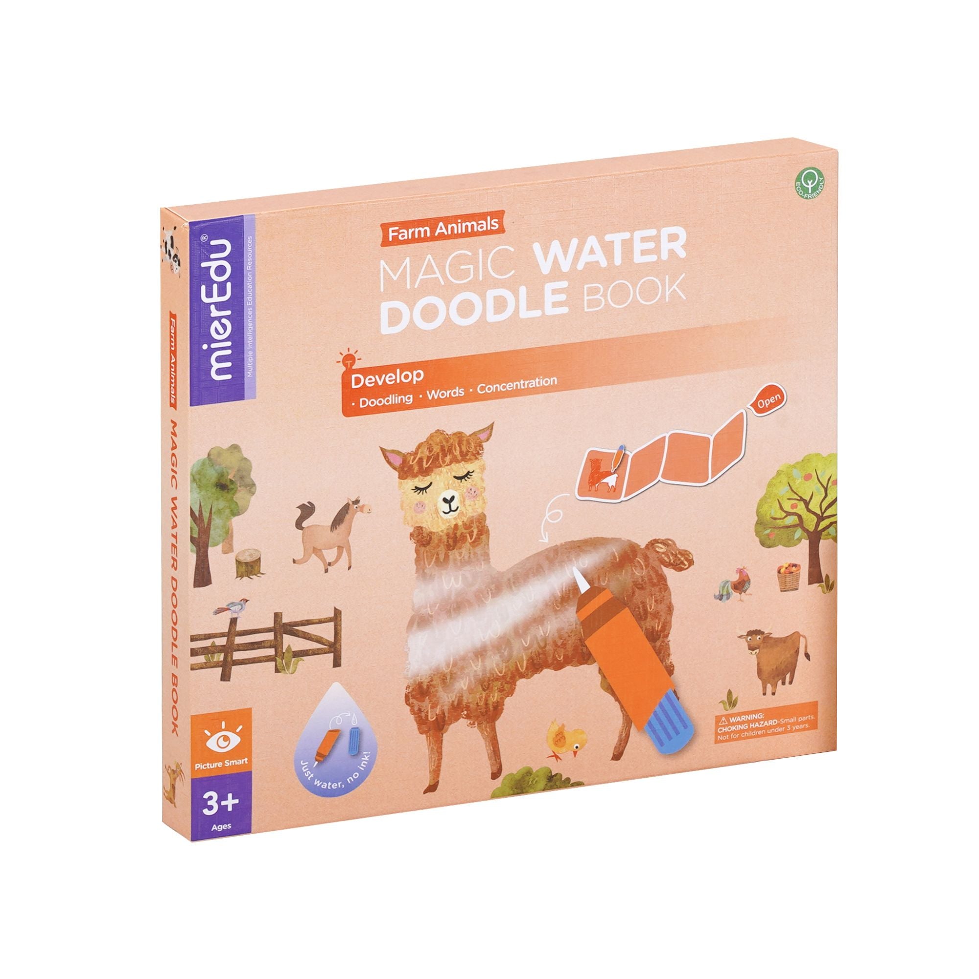 MierEdu Magic Water Doodle Book for Teaching Kids Farm Animals, Words, Numbers & Colors