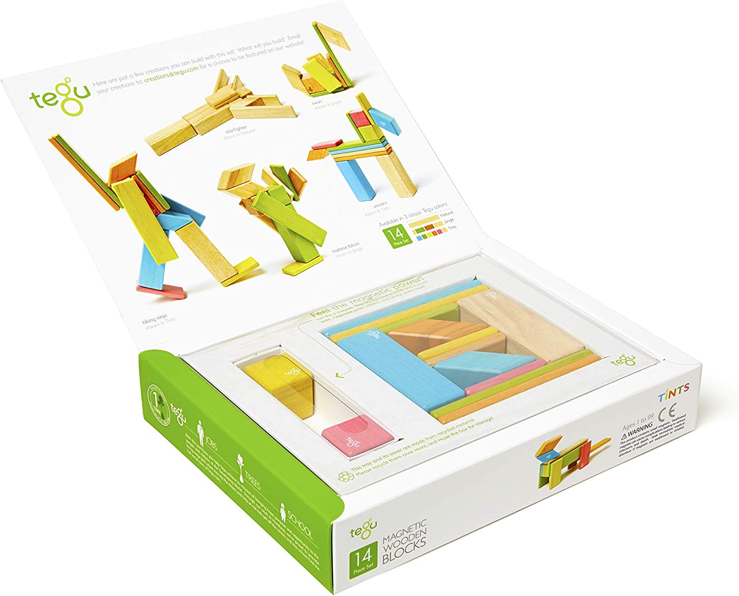 14-Piece Tegu Magnetic Wooden Blocks Set with Various Shapes