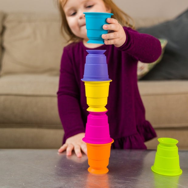 Fat Brain Toys Suction Kupz - 100% Silicone Colorful Squishy Cups for Endless Creative Play