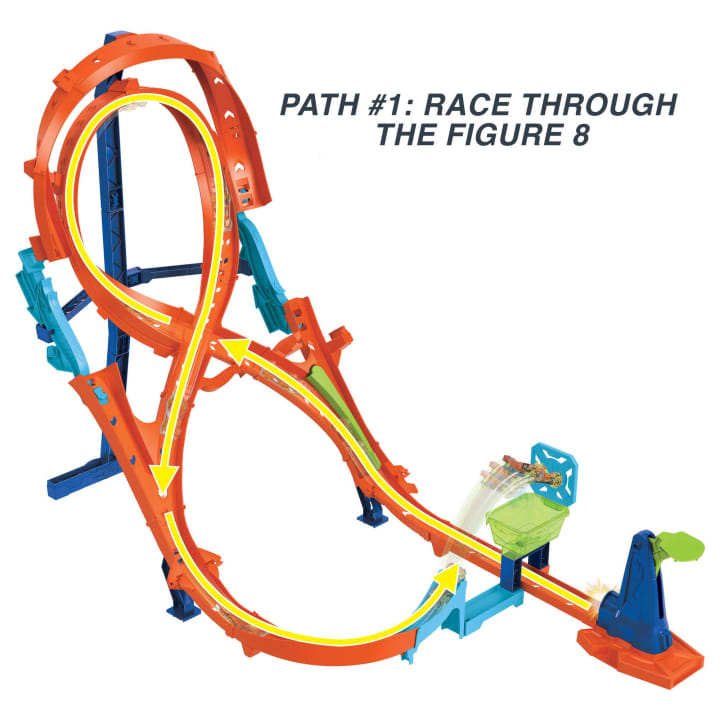 Hot Wheels Vertical 8 - Foot - Tall Action Jump Playset with 2 Racing Paths