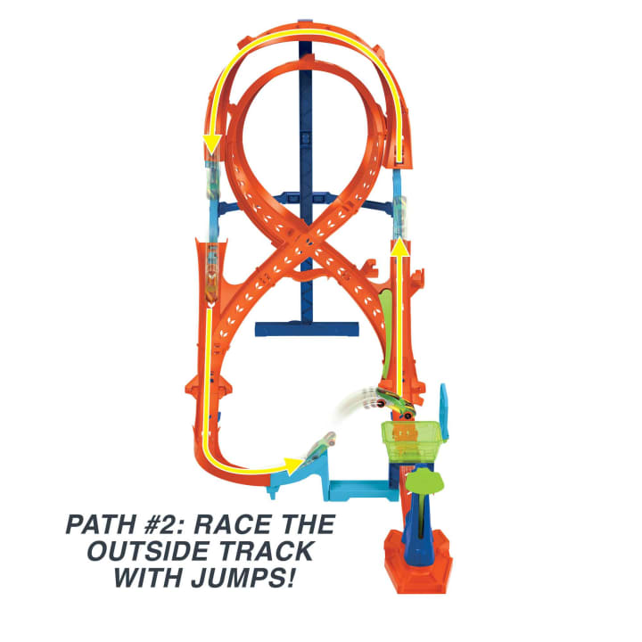 Hot Wheels Vertical 8 - Foot - Tall Action Jump Playset with 2 Racing Paths