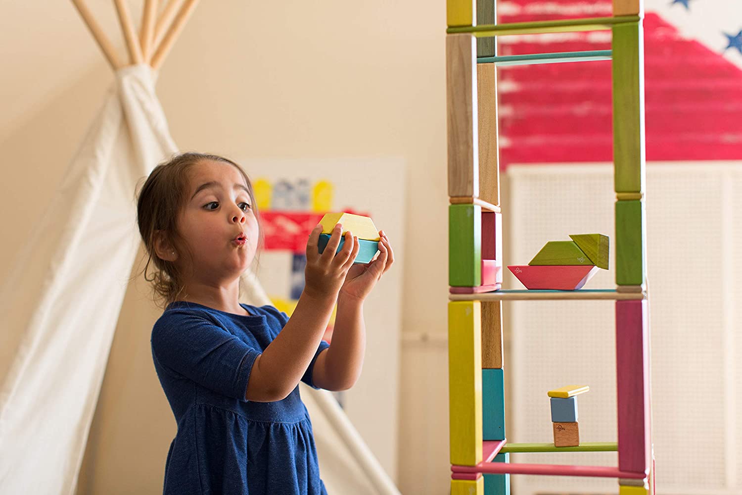 14-Piece Tegu Magnetic Wooden Blocks Set with Various Shapes