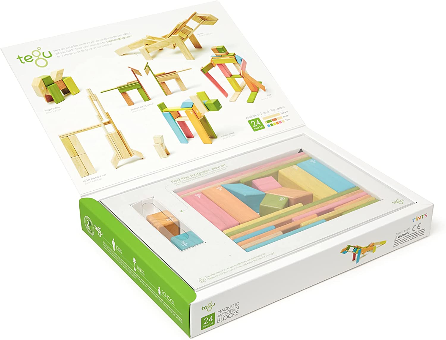 Hot Sale! 24-Piece Tegu Magnetic Wooden Building Blocks Set in Various Tints