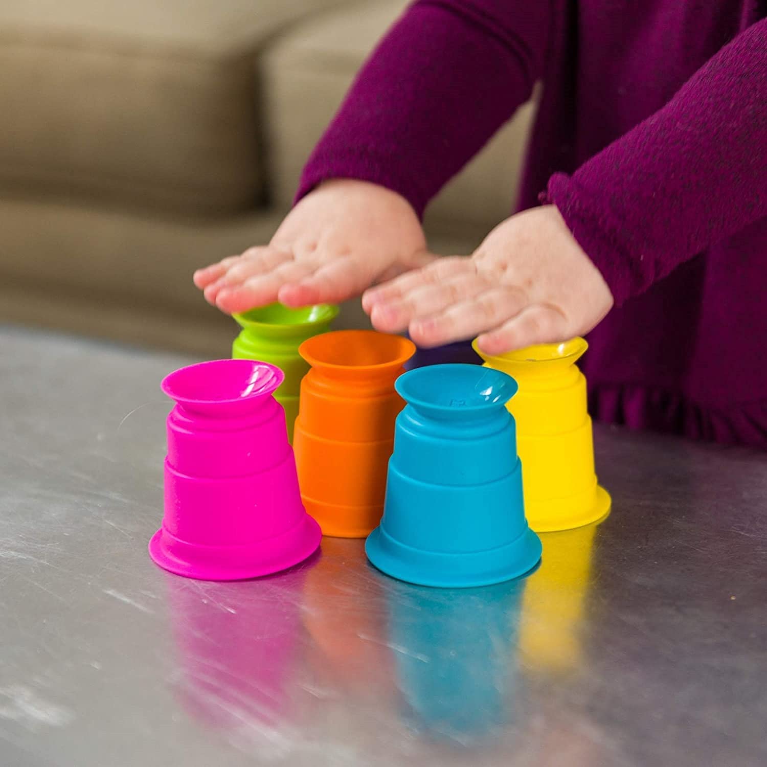 Fat Brain Toys Suction Kupz - 100% Silicone Colorful Squishy Cups for Endless Creative Play