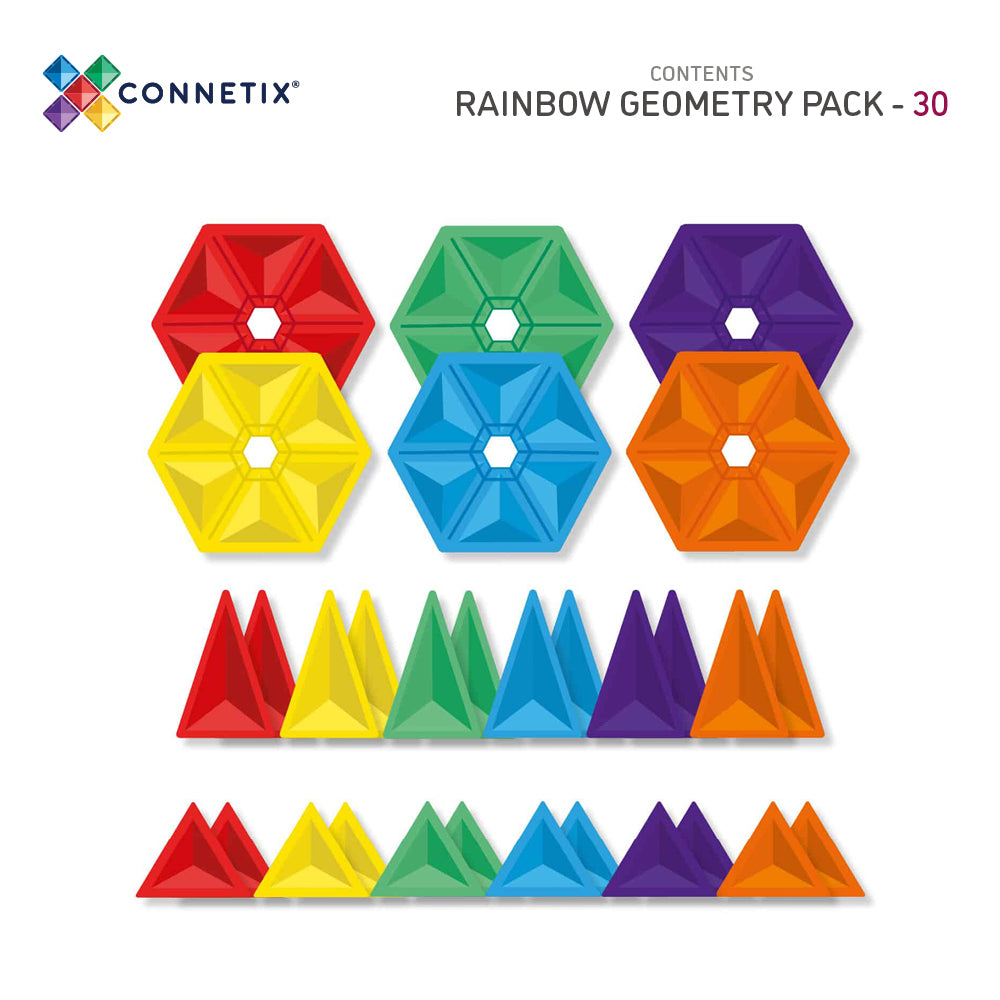 Connetix 30-Piece Rainbow Geometry Magnetic Tiles Pack - Great for Learning!