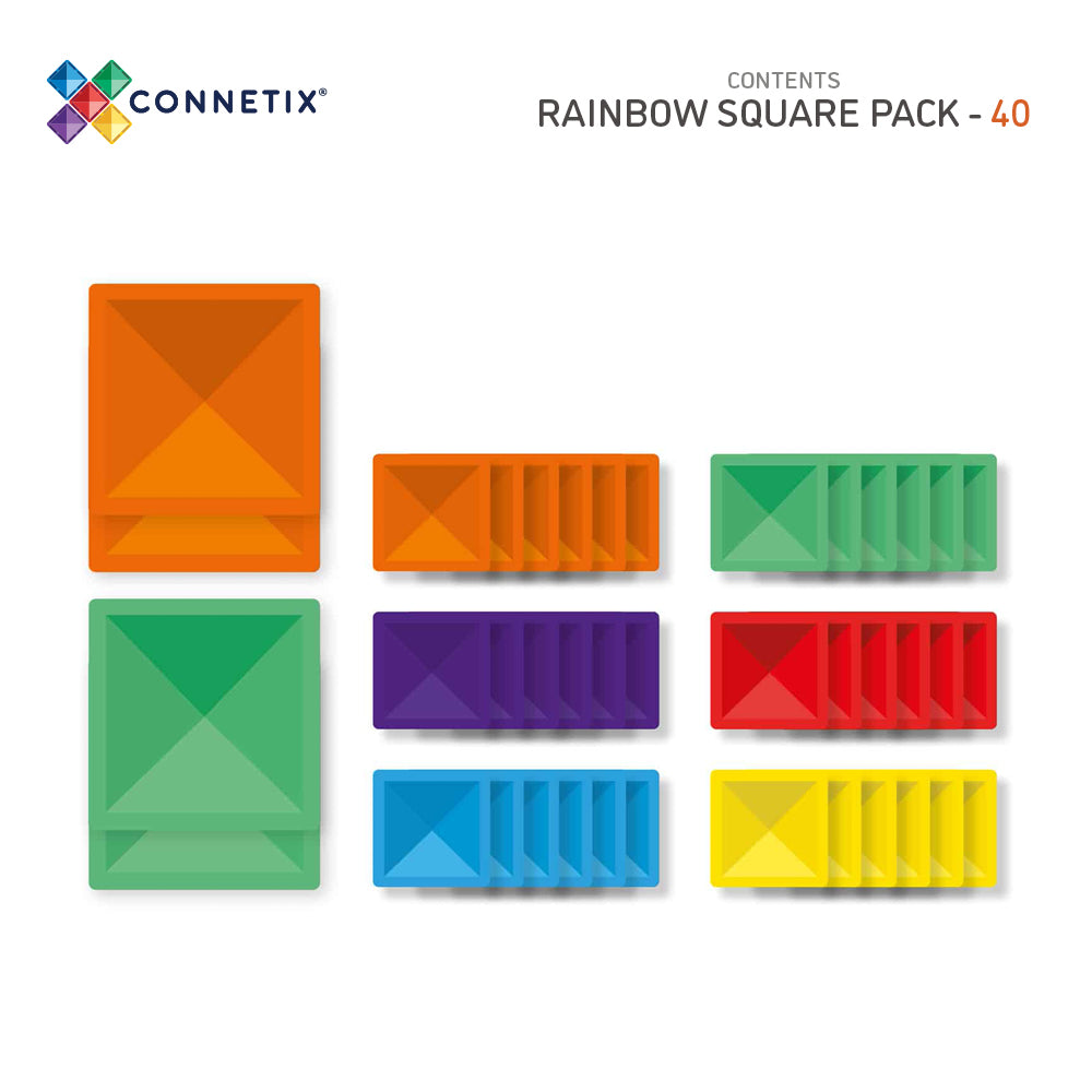 40-Piece Connetix Rainbow Square Magnetic Tiles Pack for Creative Play