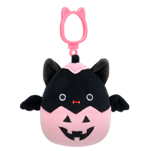 3.5-Inch Halloween Squishmallows Clip-On Plush: Emily, the Black Bat in Pink Jack - O - Lantern