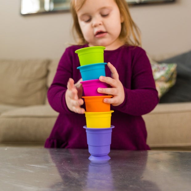 Fat Brain Toys Suction Kupz - 100% Silicone Colorful Squishy Cups for Endless Creative Play