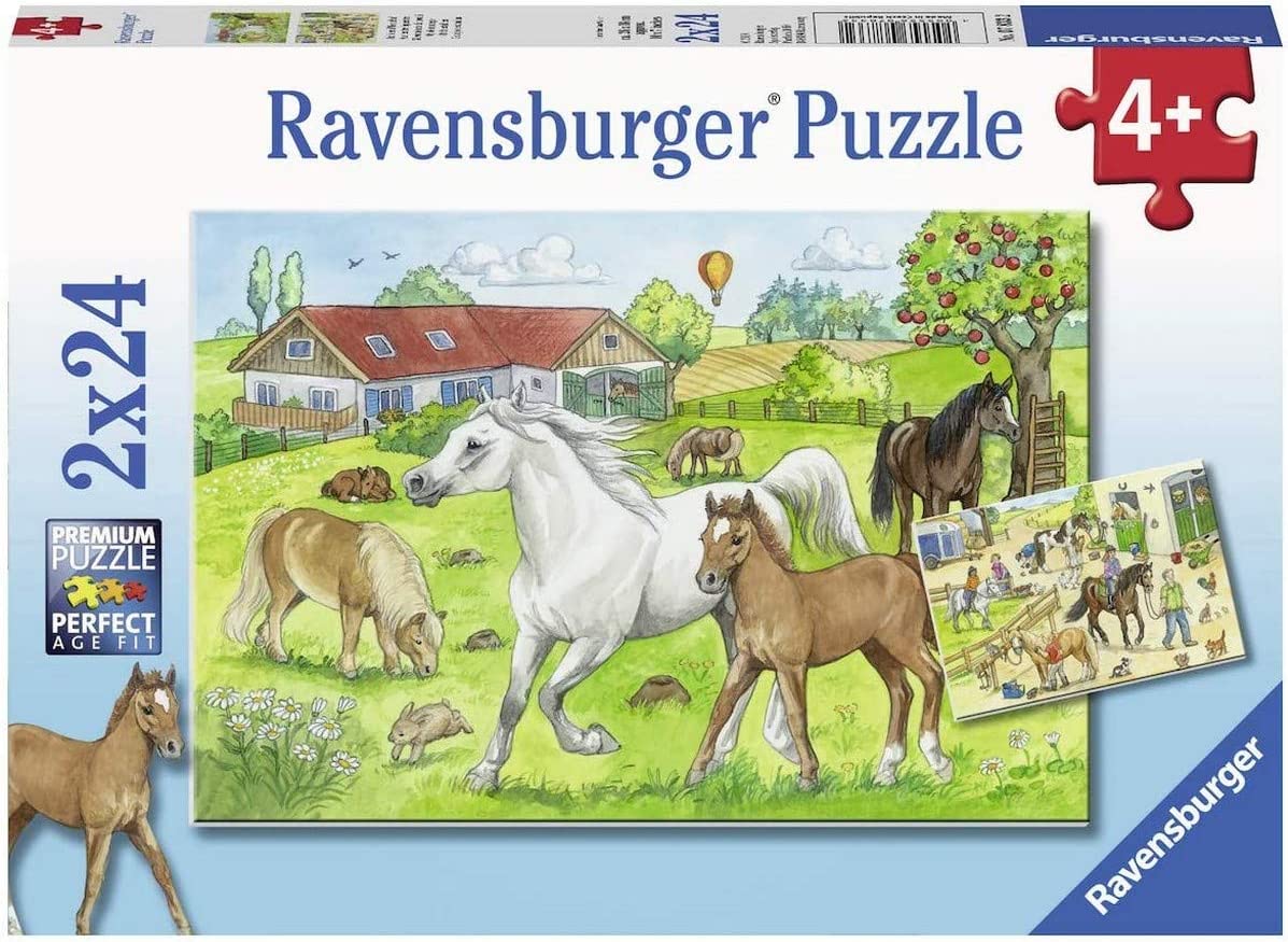 Ravensburger 2x24 Piece Horse Stable Jigsaw Puzzles - Double the Fun for Kids!