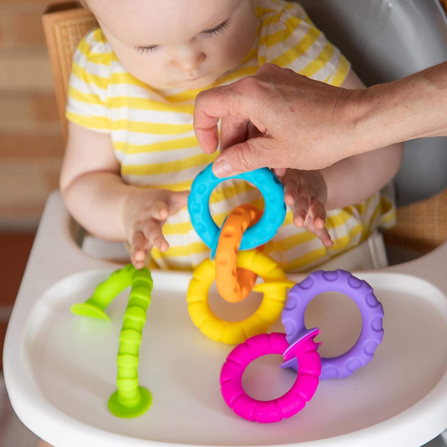 Amazing Fat Brain Toys Pipsquigz Ringlets - Set of 6 Colorful Silicone Rings for Sensory Fun