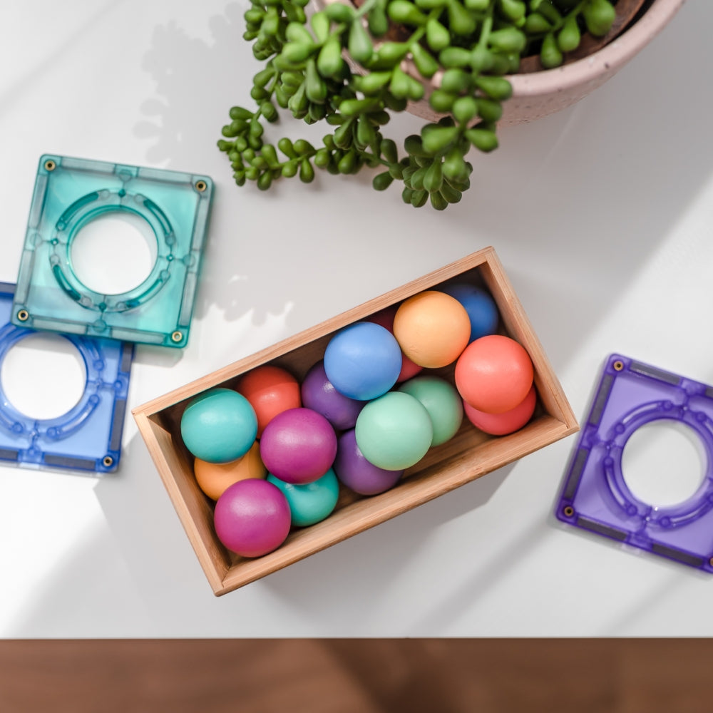 Connetix 16-Piece Pastel Colored Replacement Wooden Ball Set for Ball Runs