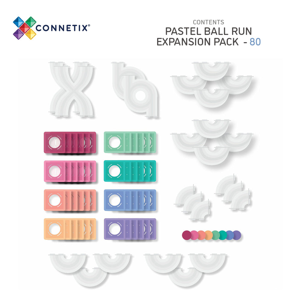 Connetix 80-Piece Pastel Ball Run Expansion Pack - Exclusive Design & More Fun