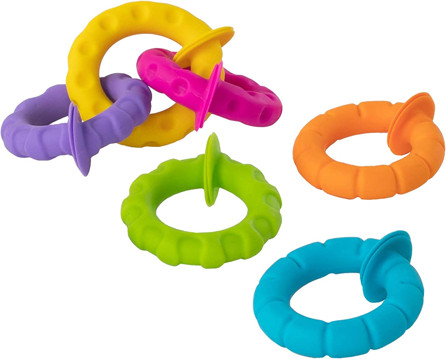 Amazing Fat Brain Toys Pipsquigz Ringlets - Set of 6 Colorful Silicone Rings for Sensory Fun
