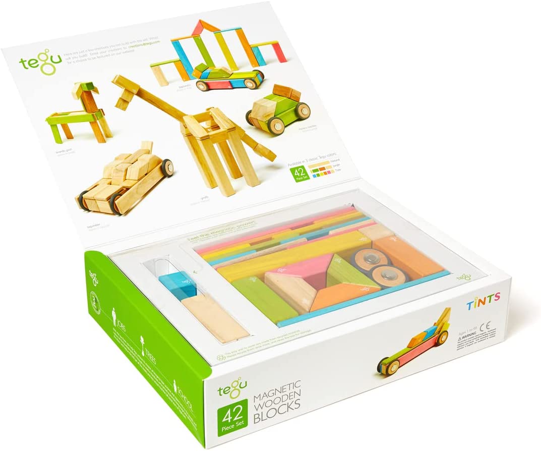 42-Piece Tegu Magnetic Wooden Blocks Set in Various Tints