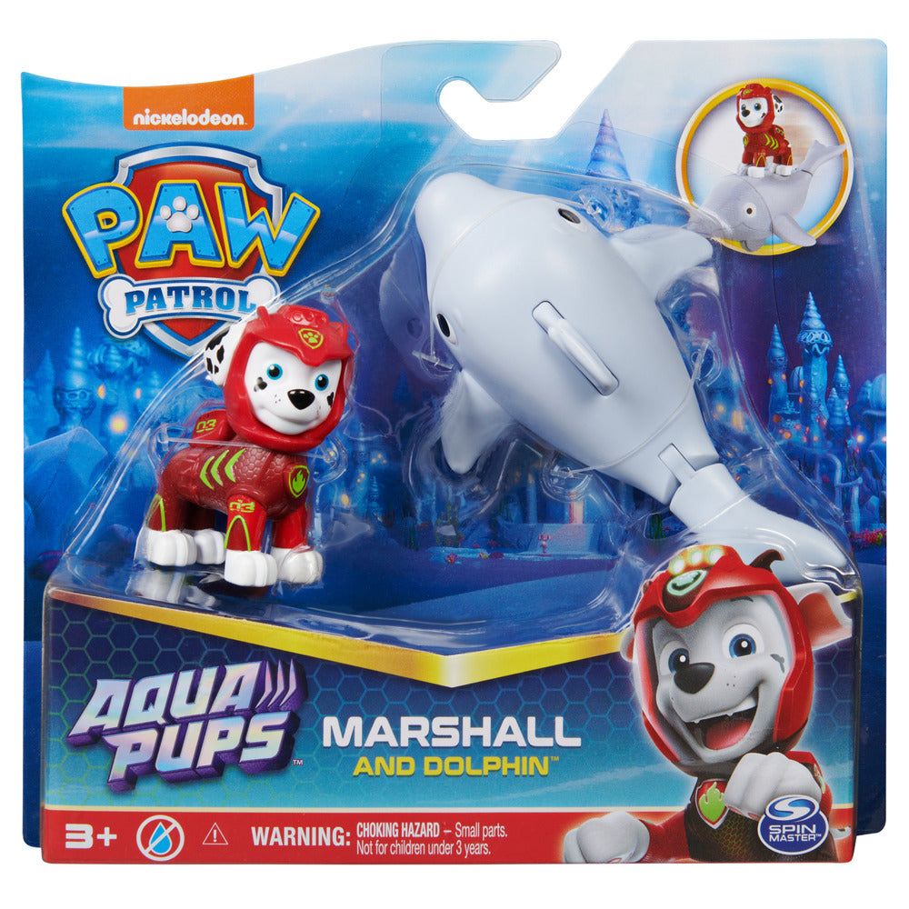 Hot Sale! PAW Patrol Aqua Pups Action Figures Set - Marshall in Wetsuit and His Dolphin Friend