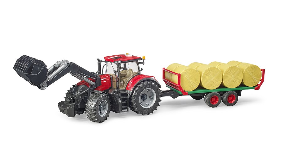 Hot! Bruder Case Tractor with Front Loader & Bale Trailer Set