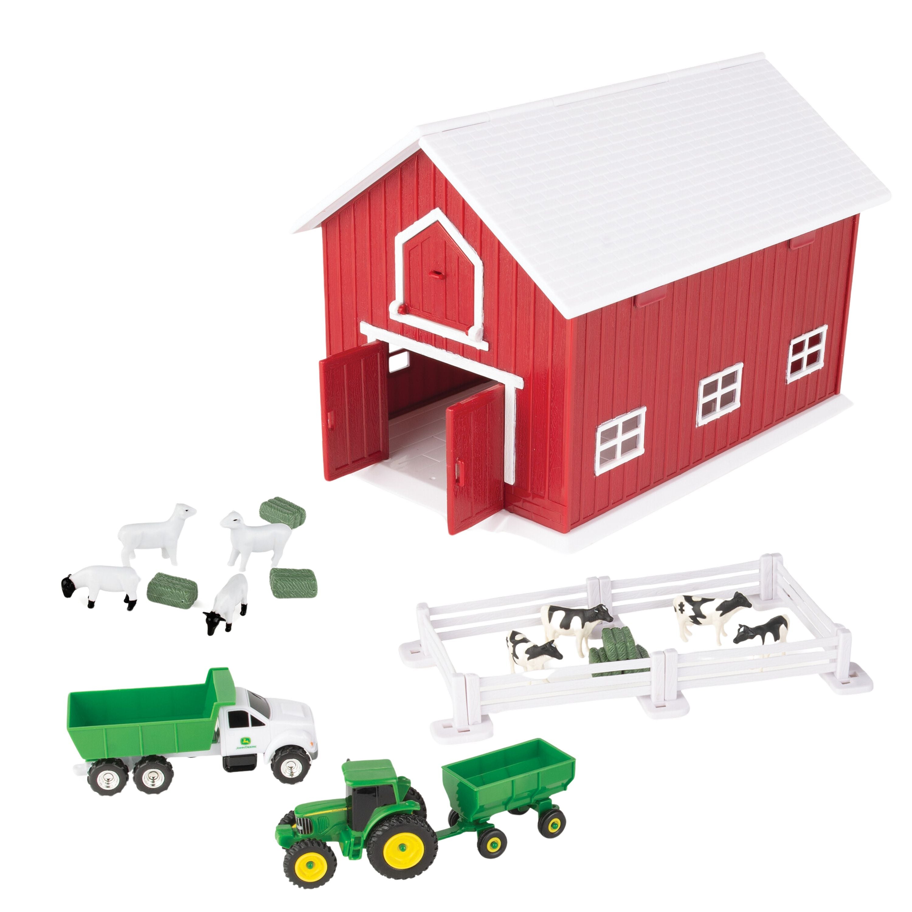 Hot! John Deere 24-Piece 1:64 Red Barn Playset