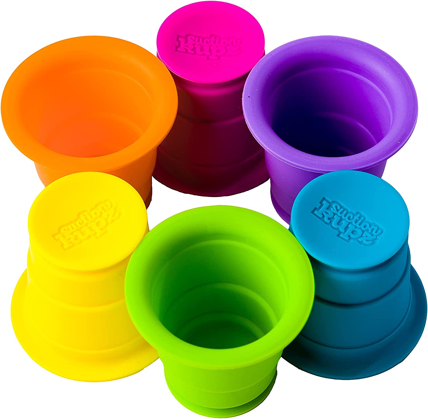 Fat Brain Toys Suction Kupz - 100% Silicone Colorful Squishy Cups for Endless Creative Play