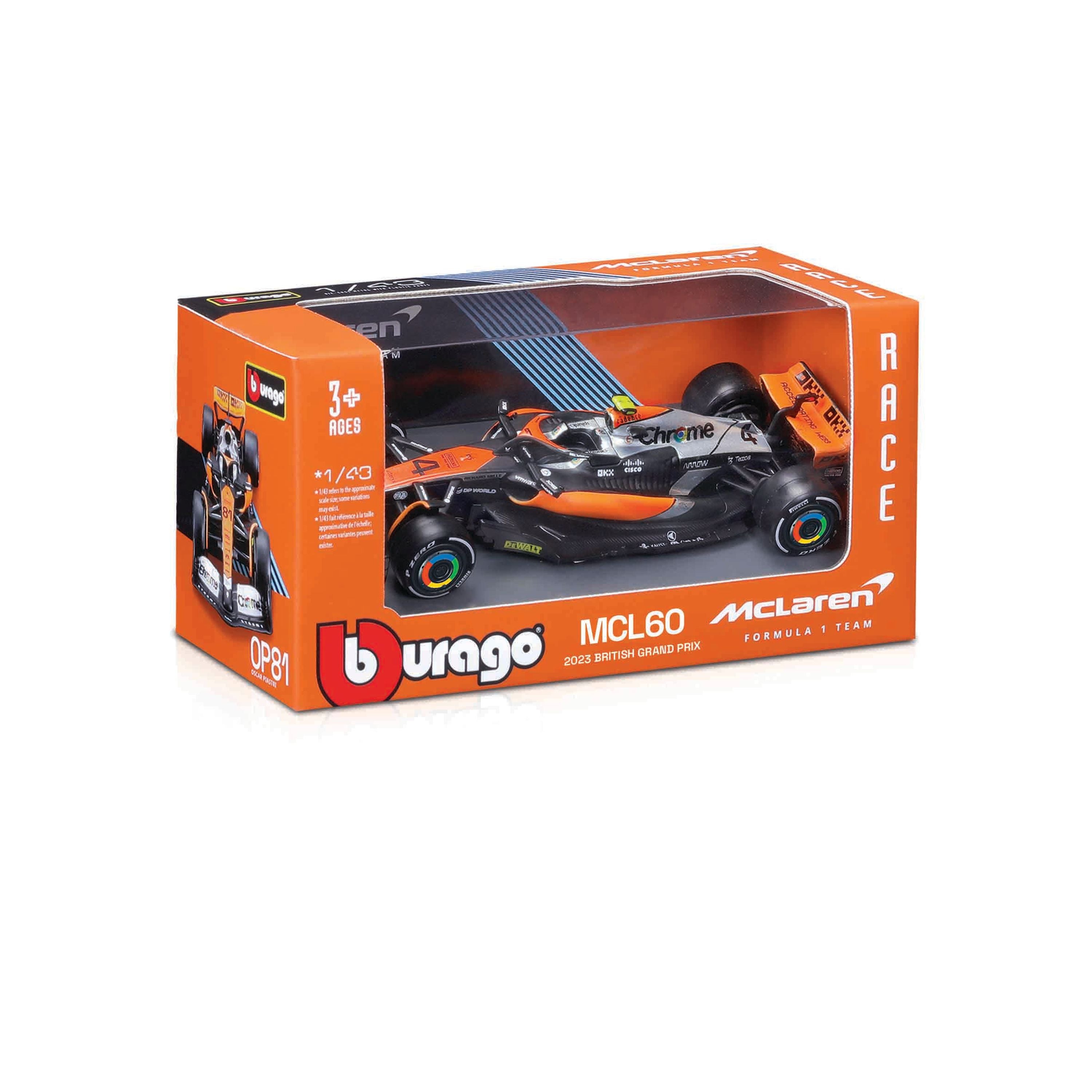 Bburago 1:43 Scale 2023 F1 McLaren Car #4 of Lando Norris