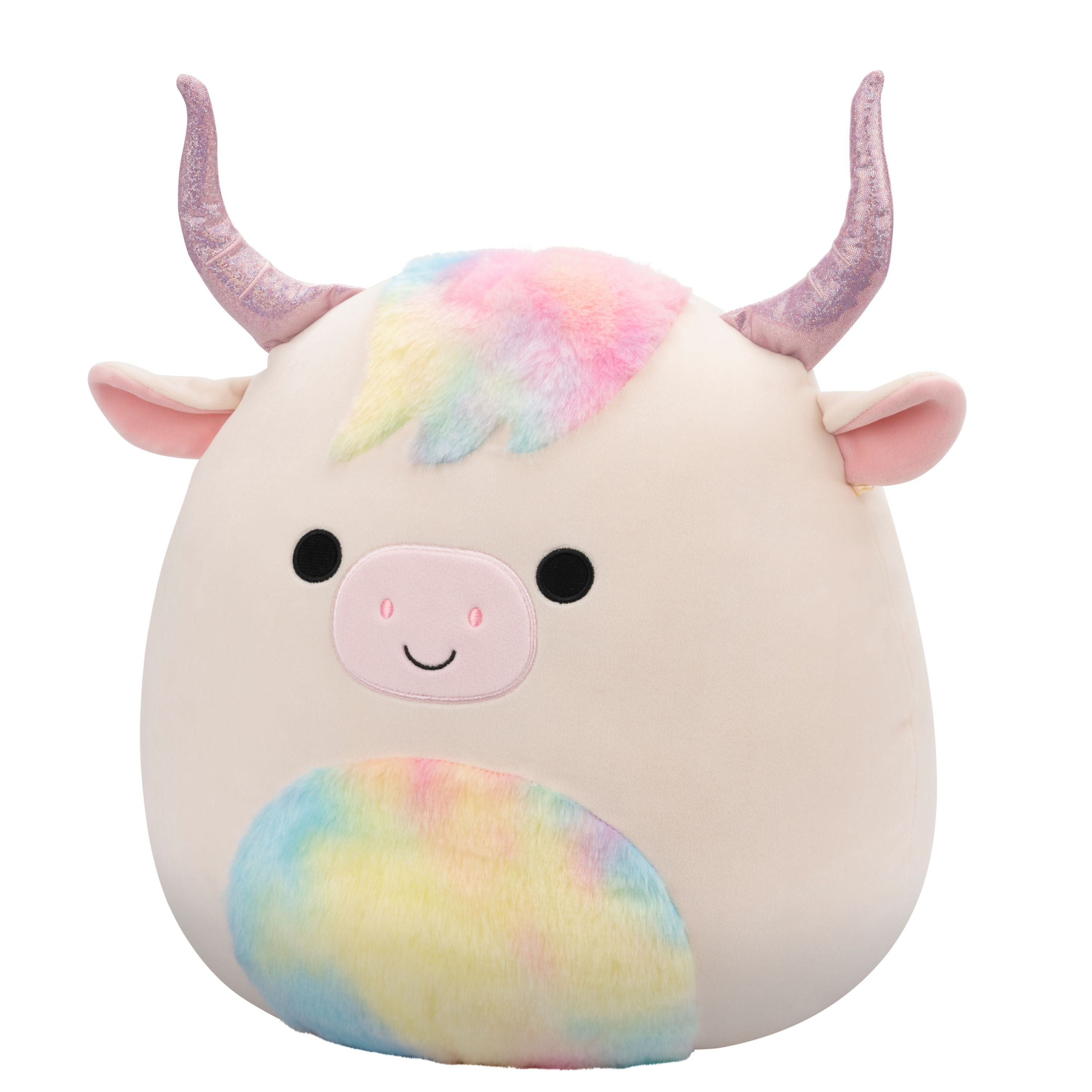 14-Inch Squishmallows Series 20 Dagnus Tan Highland Cow with Tie-Dye Rainbow Belly