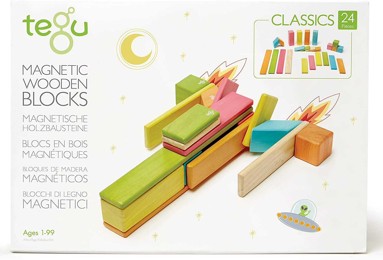 Hot Sale! 24-Piece Tegu Magnetic Wooden Building Blocks Set in Various Tints