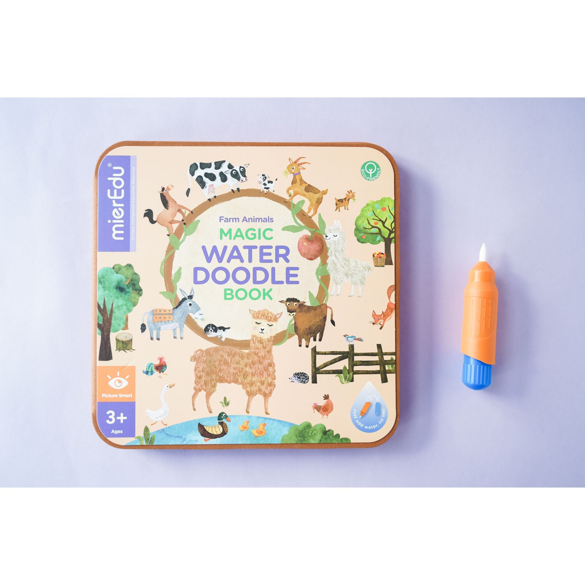 MierEdu Magic Water Doodle Book for Teaching Kids Farm Animals, Words, Numbers & Colors