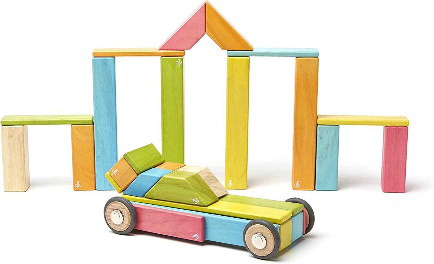 42-Piece Tegu Magnetic Wooden Blocks Set in Various Tints