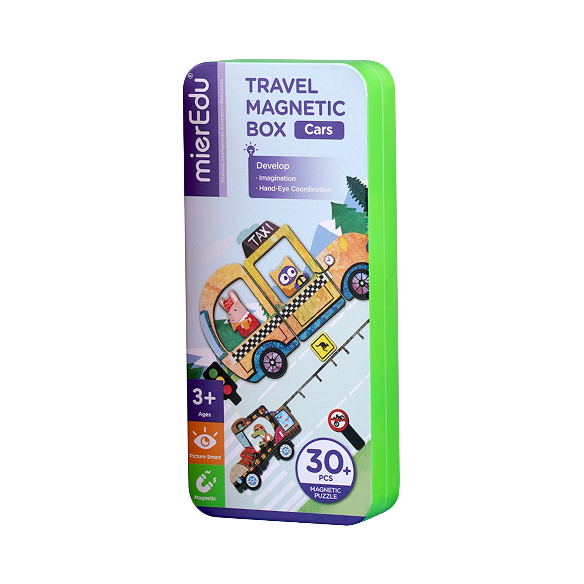 MierEdu Educational Magnetic Puzzle Box with Car Themed Pieces